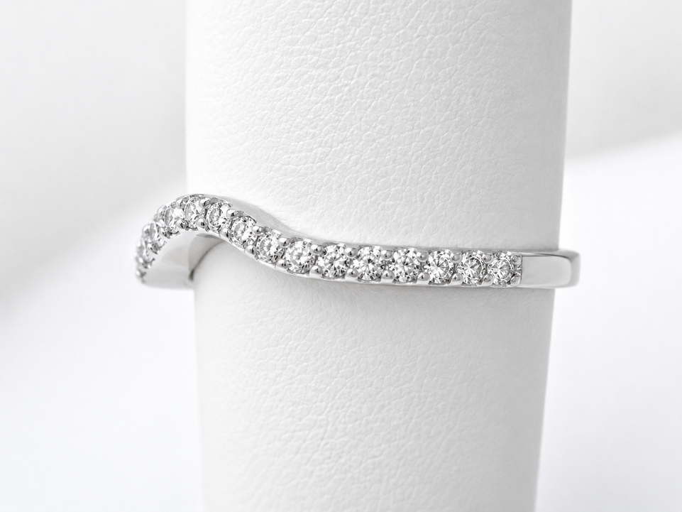 Diamond Curve Wedding Band 14K White Gold  Handmade 0.20 Carat