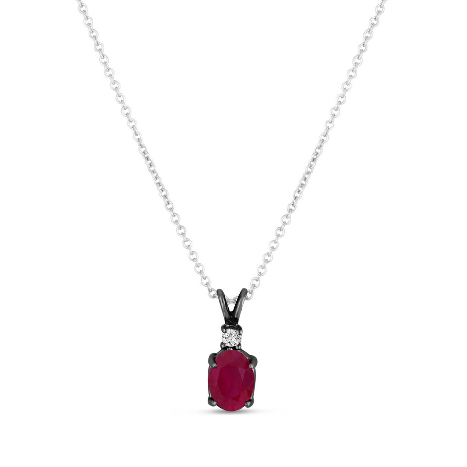 Oval Ruby & Diamond Solitaire Pendant Necklace 1.12 Carat 14K Black Gold Vintage Style Unique Handmade