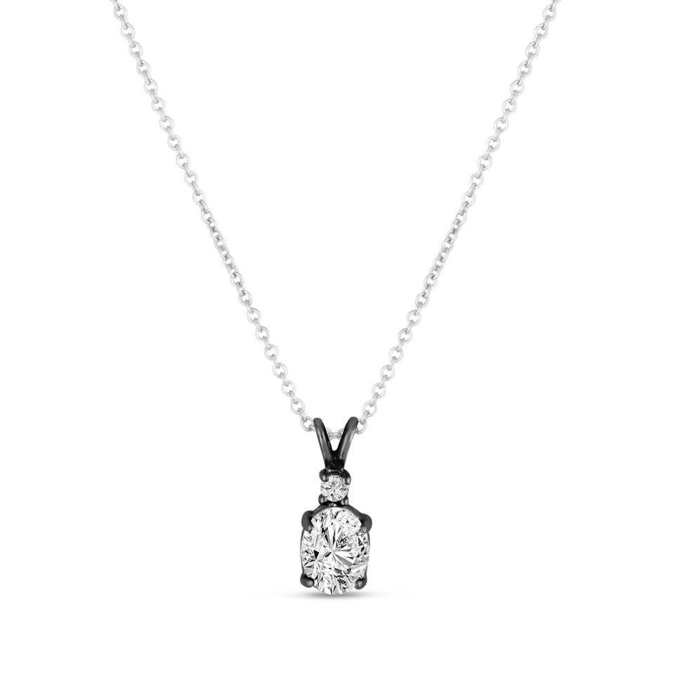 Oval Diamond Solitaire Pendant Necklace EGL Certified 14K White Gold or Black Gold 1.04 Carat HandMade
