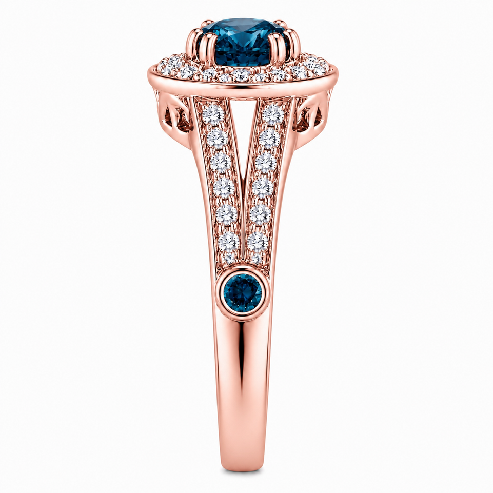 Unique Blue Diamond Halo Engagement Ring 1.56 Carat 14K White Gold, Yellow Gold, Rose Gold, Handmade Certified