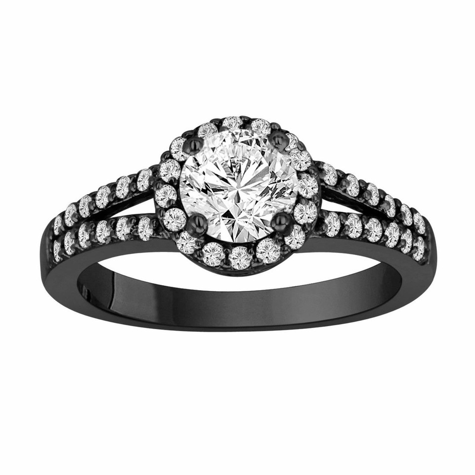 Natural Diamond Halo Engagement Ring 1.35 Carat GIA Certified 14K Black Gold Vintage Style Handmade Natural Diamond Halo Engagement Ring 1.35 Carat GIA Certified 14K Black Gold Vintage Style Handmade