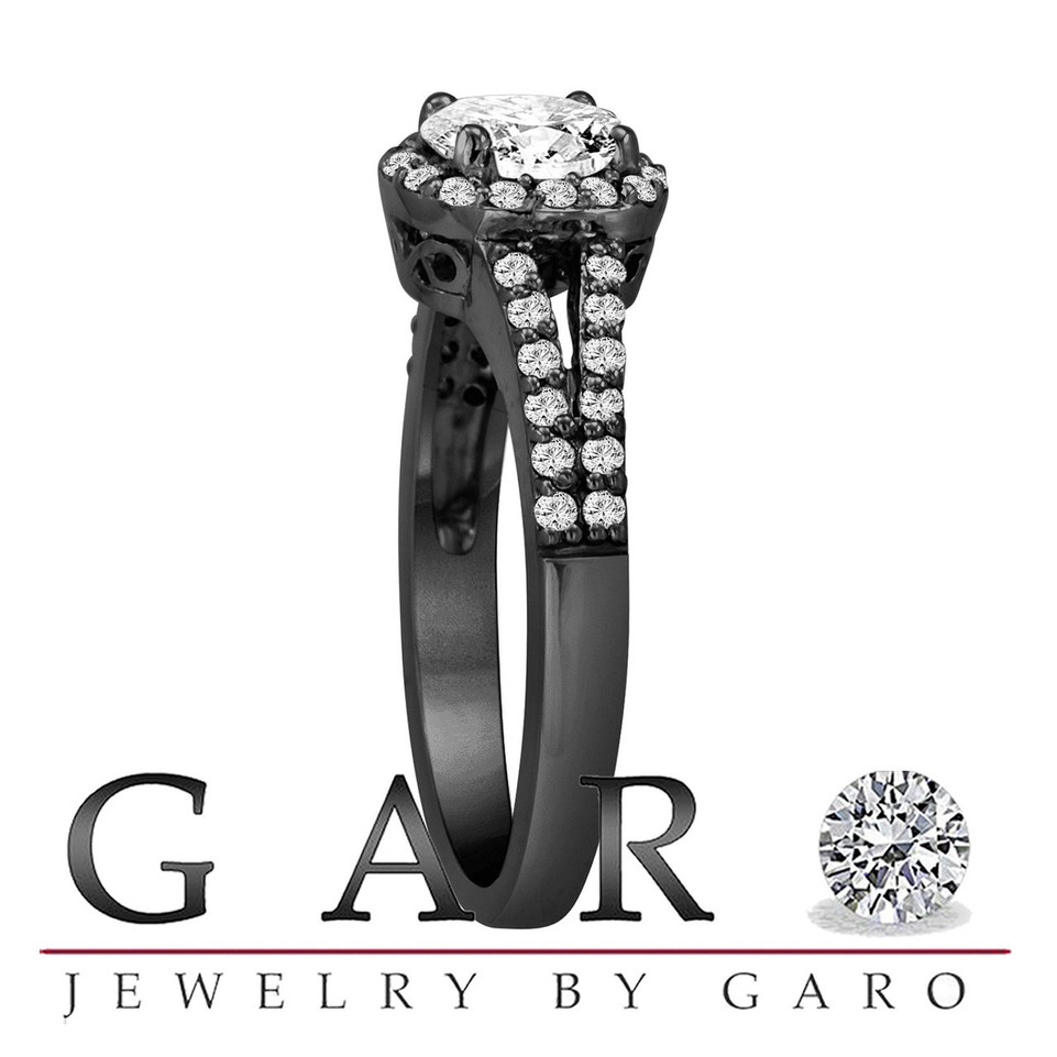 Natural Diamond Halo Engagement Ring 1.35 Carat GIA Certified 14K Black Gold Vintage Style Handmade Natural Diamond Halo Engagement Ring 1.35 Carat GIA Certified 14K Black Gold Vintage Style Handmade