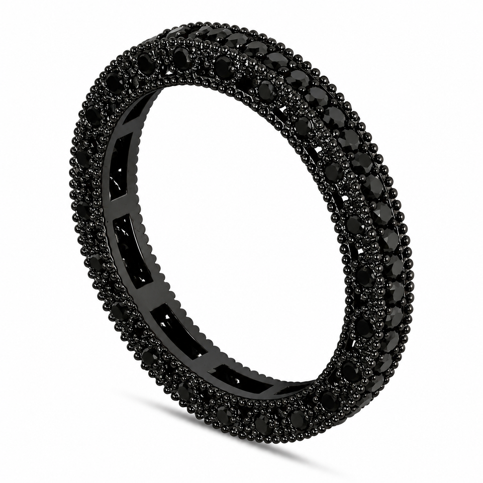 Black Diamonds Eternity Wedding Band 0.75 Carat 14K Black Gold Vintage Style 0.75 Carat Unique Certified Handmade