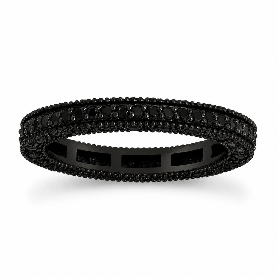 Black Diamonds Eternity Wedding Band 0.75 Carat 14K Black Gold Vintage Style 0.75 Carat Unique Certified Handmade