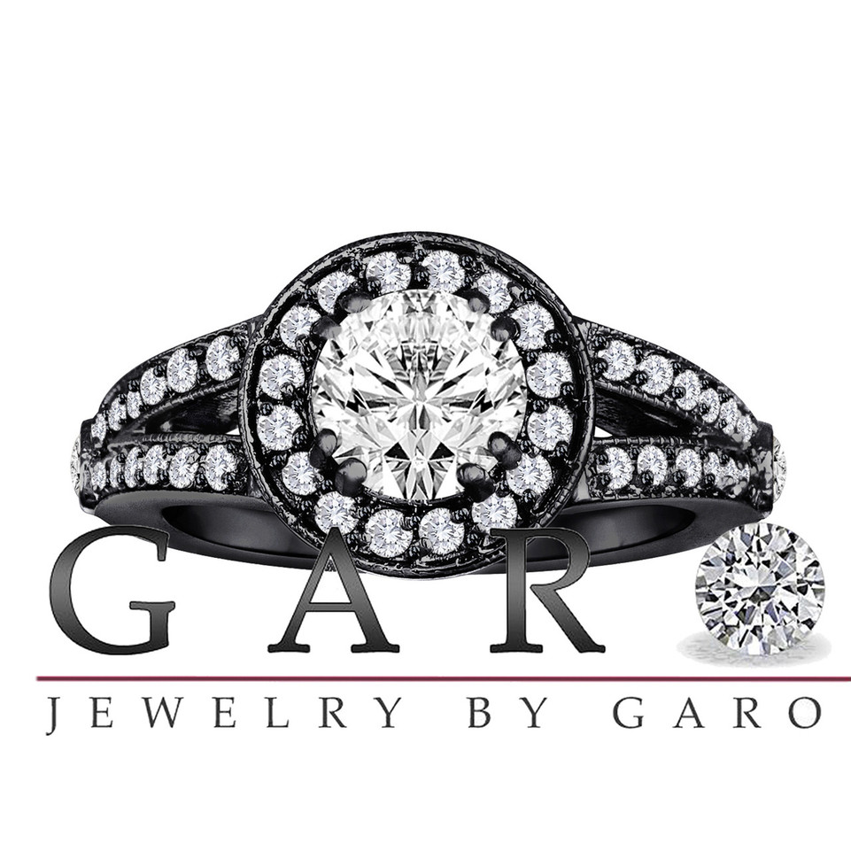 Natural Diamond Halo Engagement Ring 1.56 Carat GIA Certified 14K Black Gold Unique Handmade Natural Diamond Halo Engagement Ring 1.56 Carat GIA Certified 14K Black Gold Unique Handmade