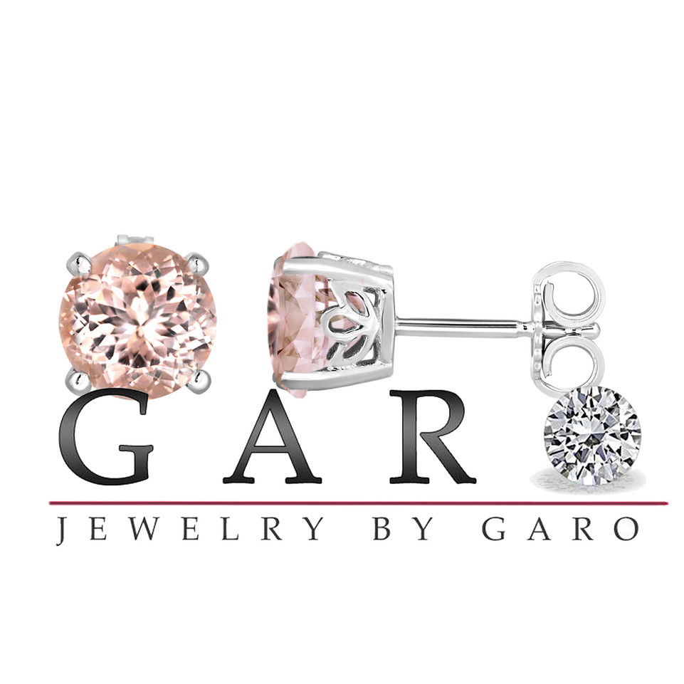 1.00 Carat Morganite Stud Earrings 14K White Gold Gallery Design Handmade Certified 