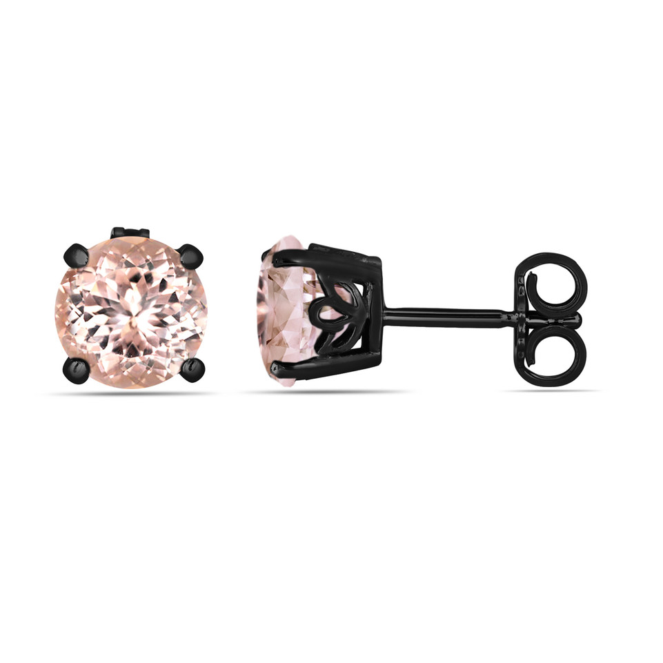 Morganite Stud Earrings 1.00 Carat 14K Black Gold Vintage Style Gallery Design Handmade Certified 
