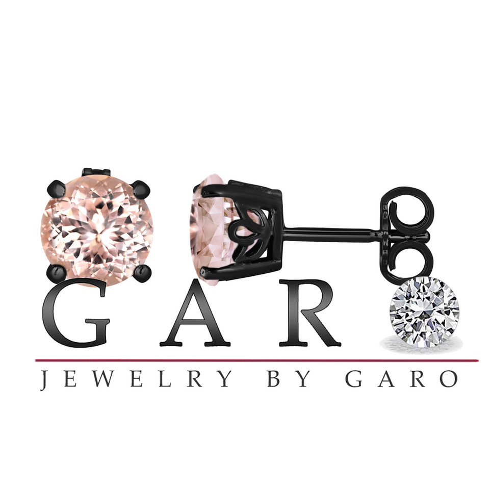 Morganite Stud Earrings 1.00 Carat 14K Black Gold Vintage Style Gallery Design Handmade Certified 