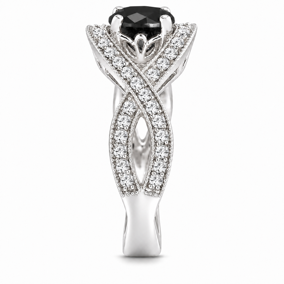 Platinum Black Diamond Twisted Engagement Ring 1.52 Carat Unique Handmade Certified