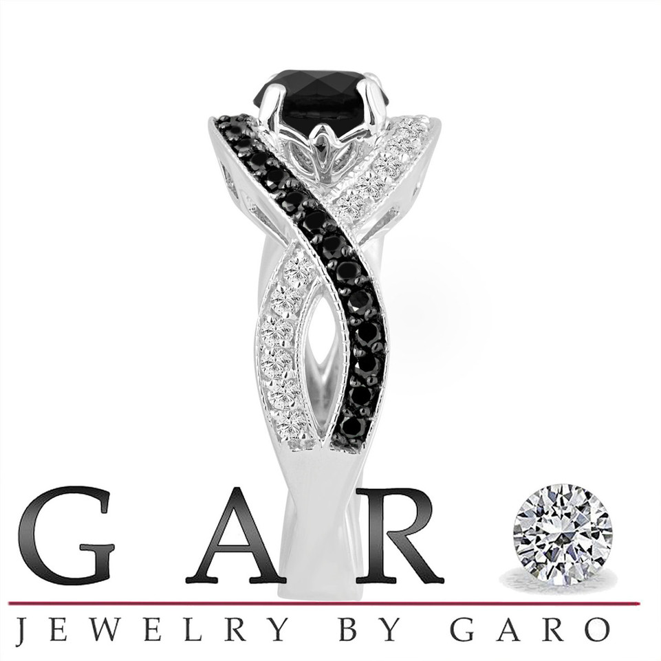 Black Diamonds Twisted Cocktail Ring 1.52 Carat 14K White Gold Unique Handmade Certified