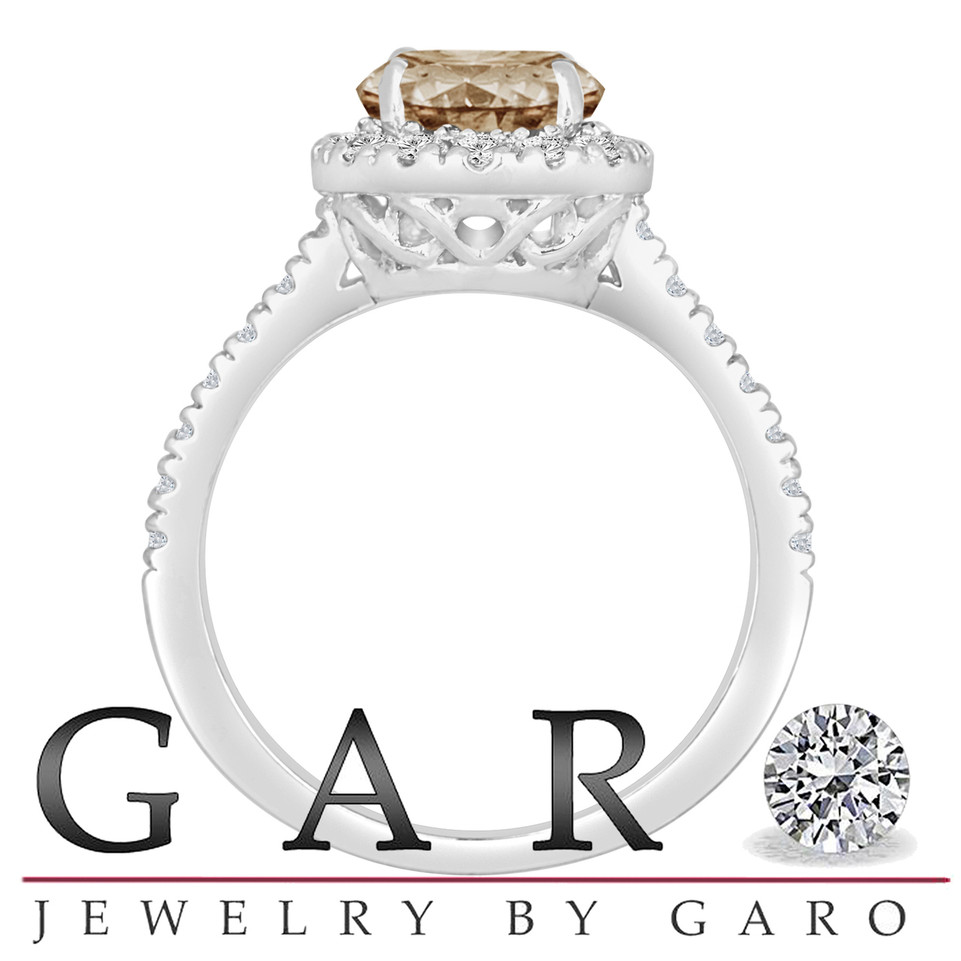 Platinum Brown Champagne Diamond Engagement Ring 1.58 Carat Halo Certified Handmade
