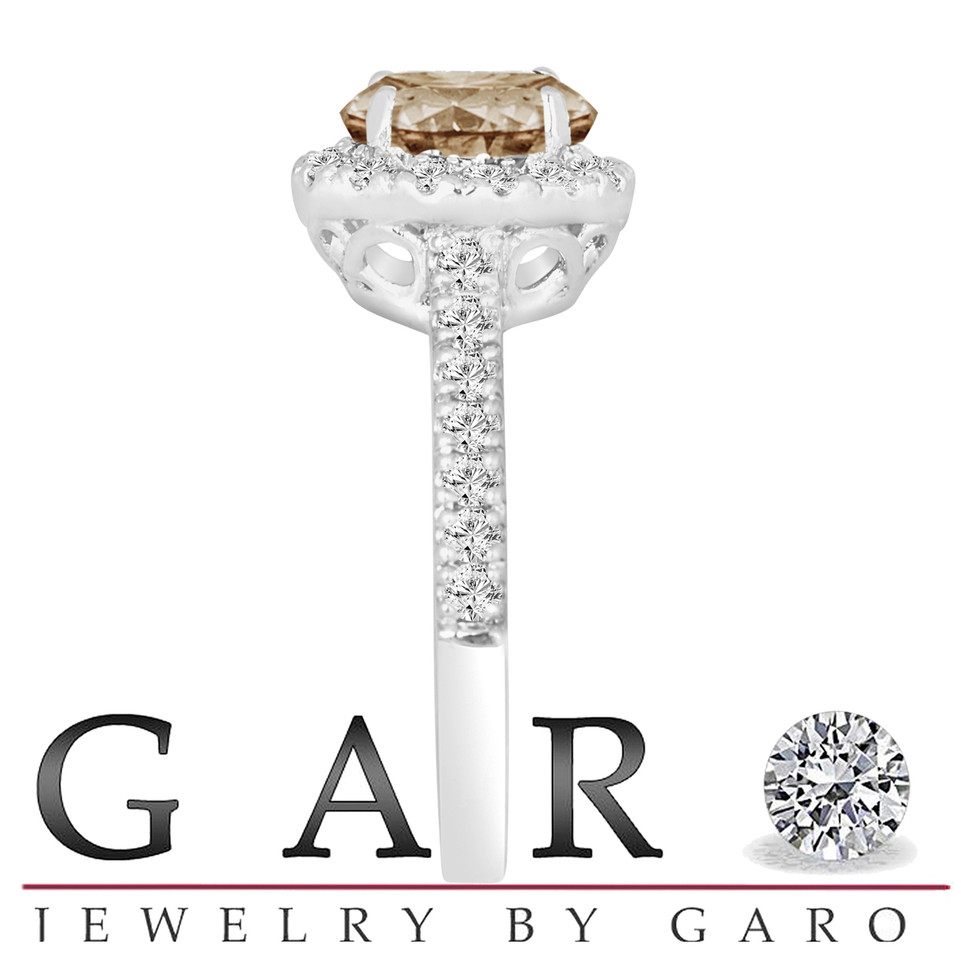 Fancy Champagne Brown Diamond Engagement Ring 14K White Gold 1.60 Carat Halo Certified Handmade
