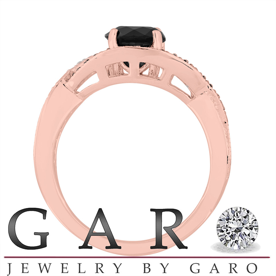 Black and White Diamonds Twisted Engagement Ring 1.52 Carat 14K Rose Gold Unique Certified Handmade