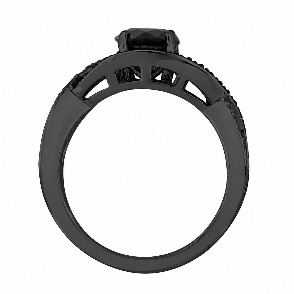 Black Diamond Twisted Engagement Ring 1.52 Carat 14K Black Gold Vintage Style Handmade Certified