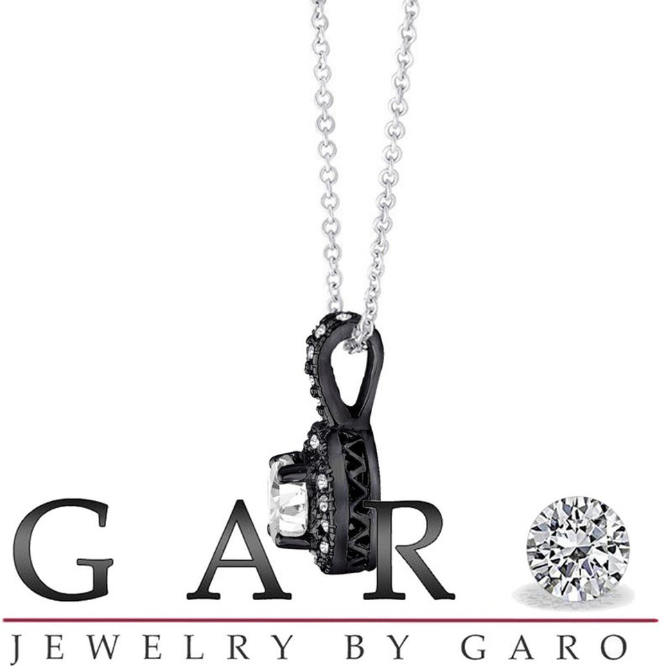 Diamond Halo Pendant Necklace 1.23 Carat GIA Certified 14K Black Gold Vintage Style Handmade
