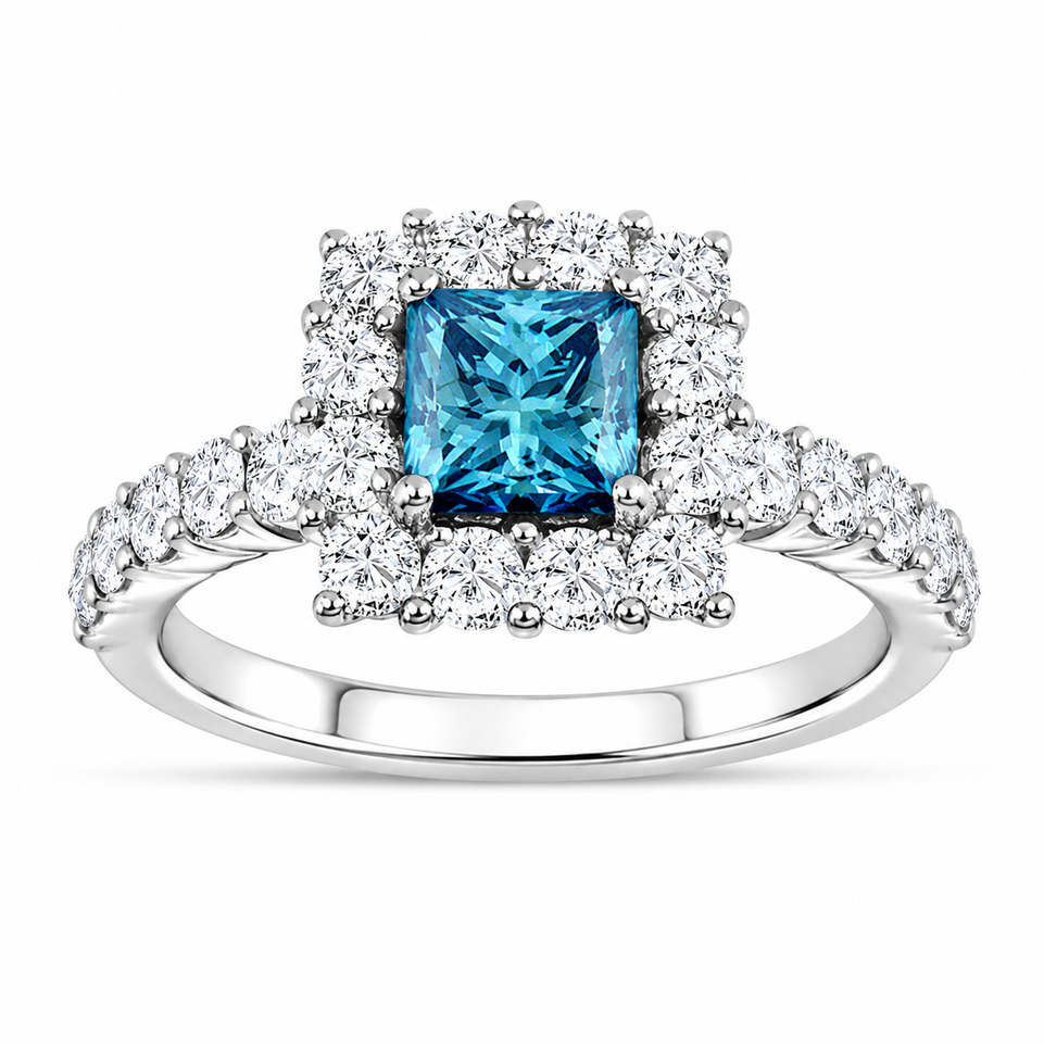Unique Blue Diamond Engagement Ring 2.24 Carat Princess Cut Platinum Handmade Certified