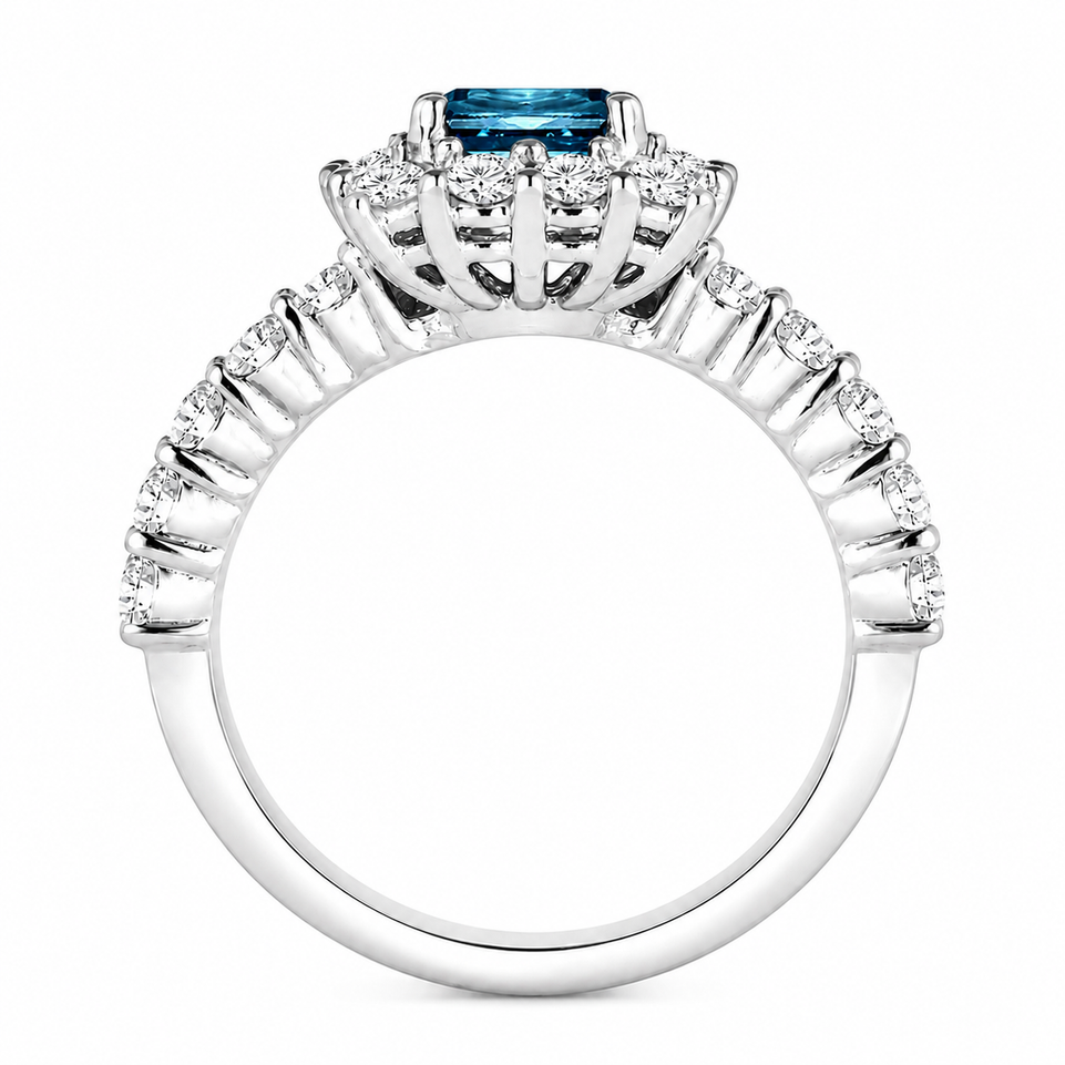 Unique Blue Diamond Engagement Ring 2.24 Carat Princess Cut Platinum Handmade Certified