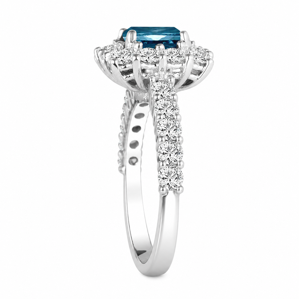 2.24 Carat Princess Cut Blue Diamond Engagement Ring 14K White Gold Handmade