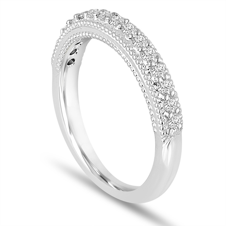 Platinum Diamond Wedding Band 0.22 Carat Handmade Milgrain Pave


