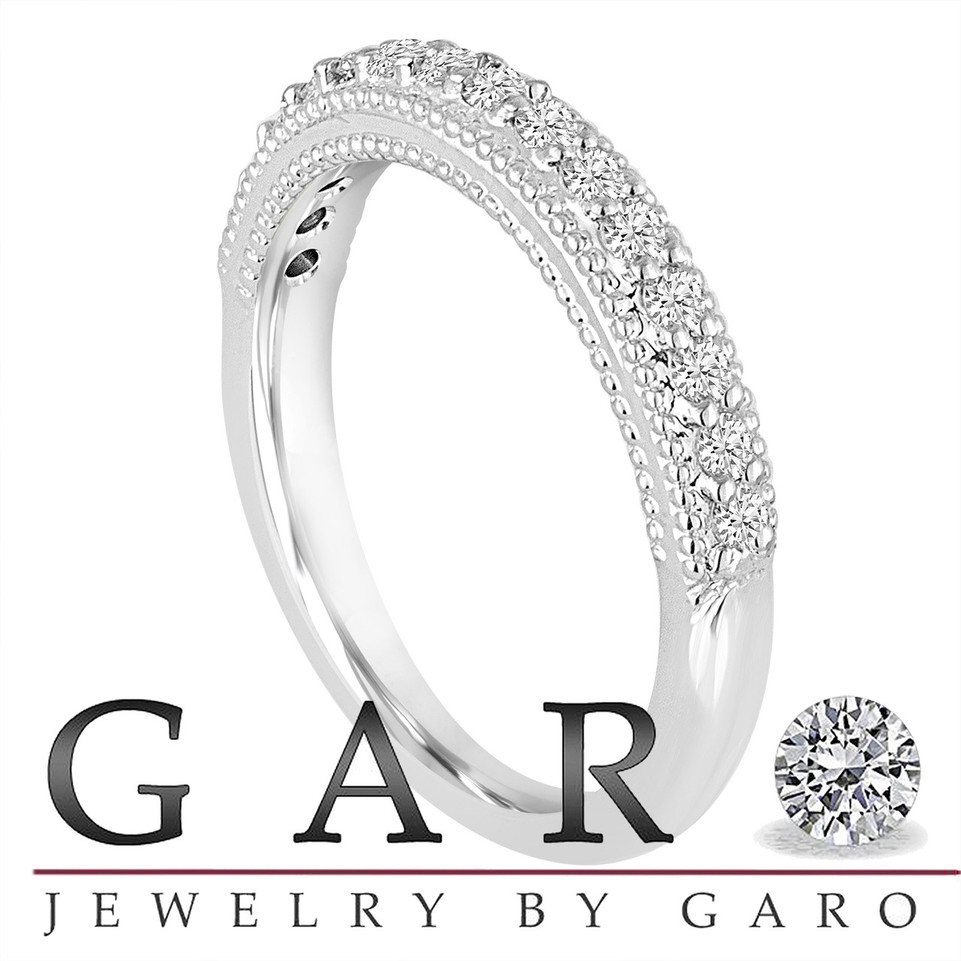 Platinum Diamond Wedding Band 0.22 Carat Handmade Milgrain Pave

