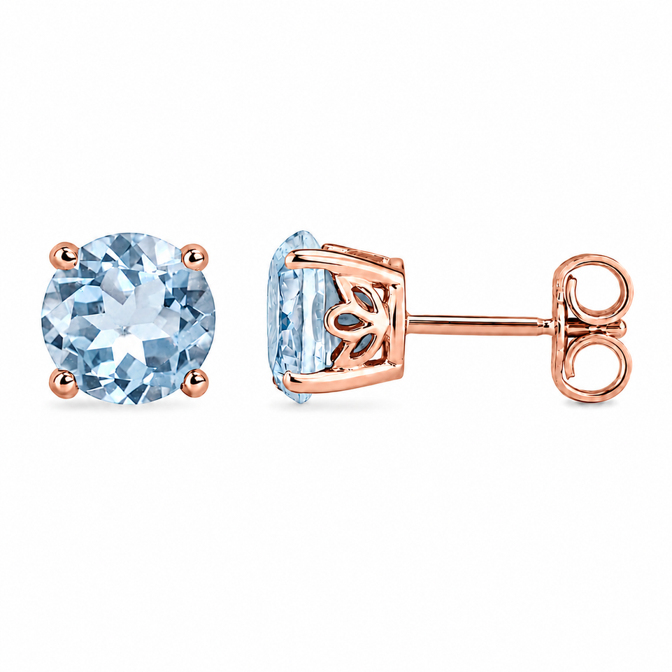 Aquamarine Stud Earrings 1.70 Carat 14K Yellow Gold, White Gold Or Rose Gold Handmade Gallery Designs Birthstone