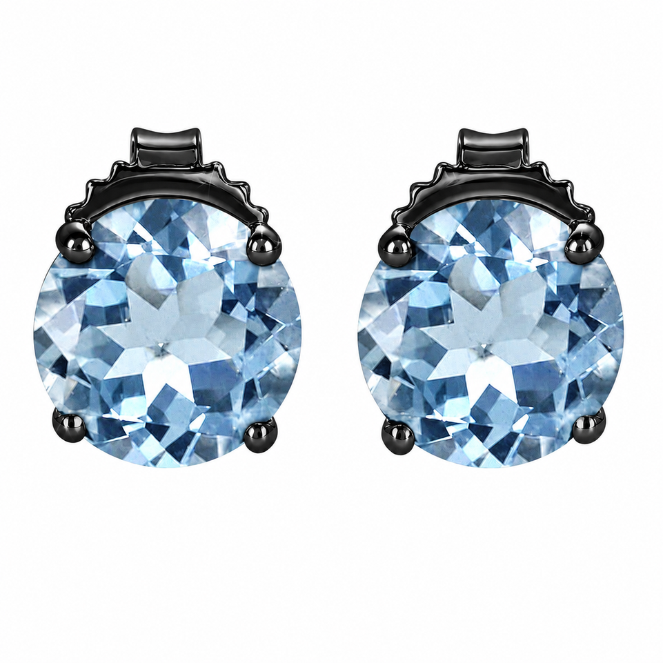 3.20 Carat Aquamarine Stud Earrings 14K Black Gold Handmade March Birthstone Fine Jewelry