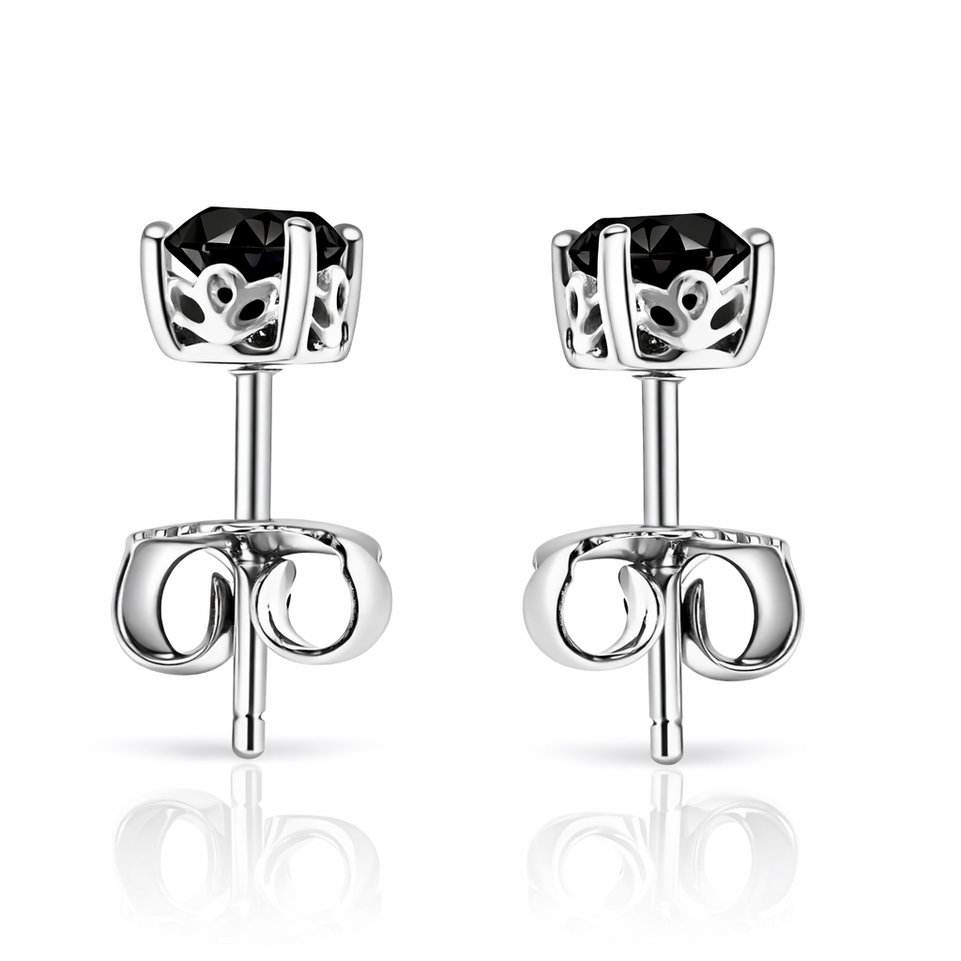 Platinum Black Diamond Stud Earrings 1.00 Carat Gallery Design Handmade