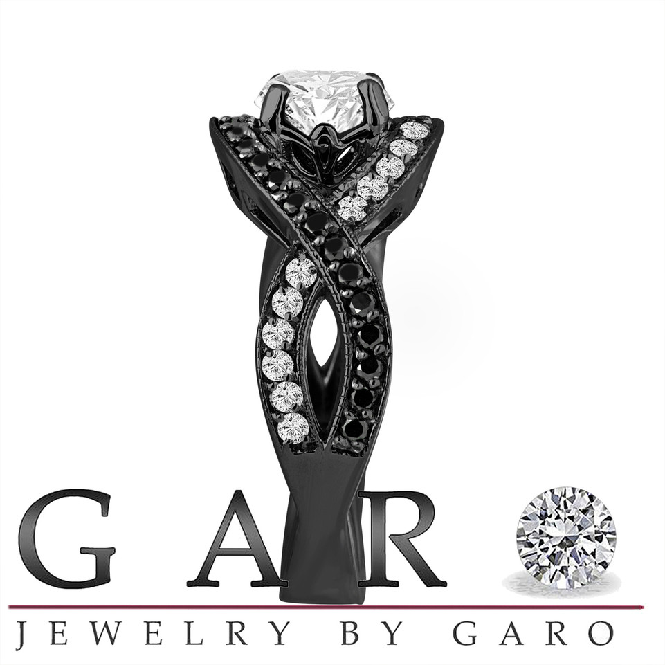 Natural Diamond Twisted Engagement Ring 1.52 Carat GIA Certified 14K Black Gold Vintage Style Unique Handmade 