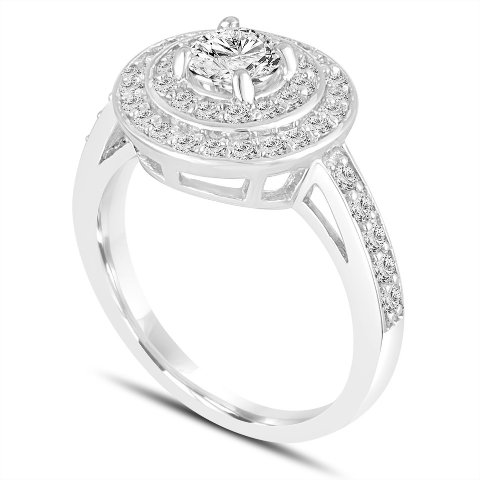 Platinum Natural Diamond Double Halo Engagement Ring 1.04 Carat GIA Certified Handmade
