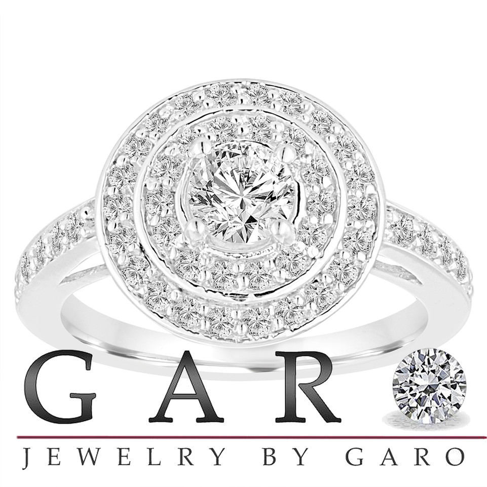 Platinum Natural Diamond Double Halo Engagement Ring 1.04 Carat GIA Certified Handmade