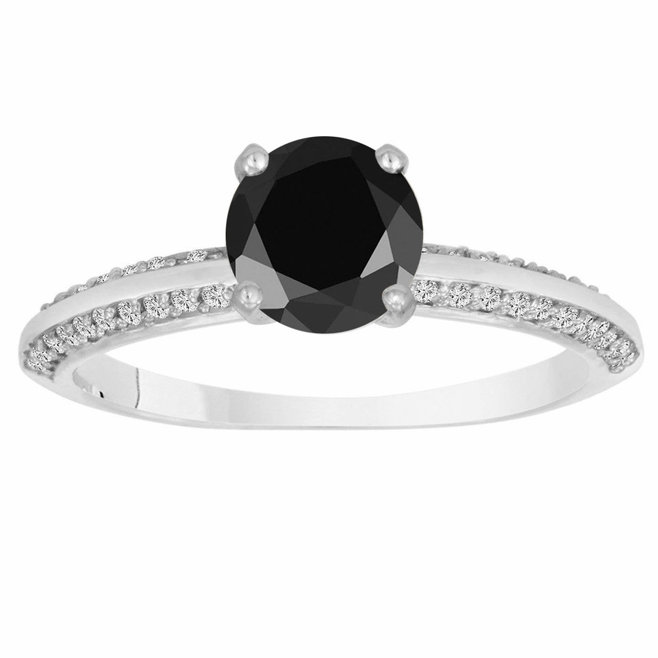 Platinum 1.29 Carat Fancy Black Diamond Engagement Ring Micro Pave Handmade Certified