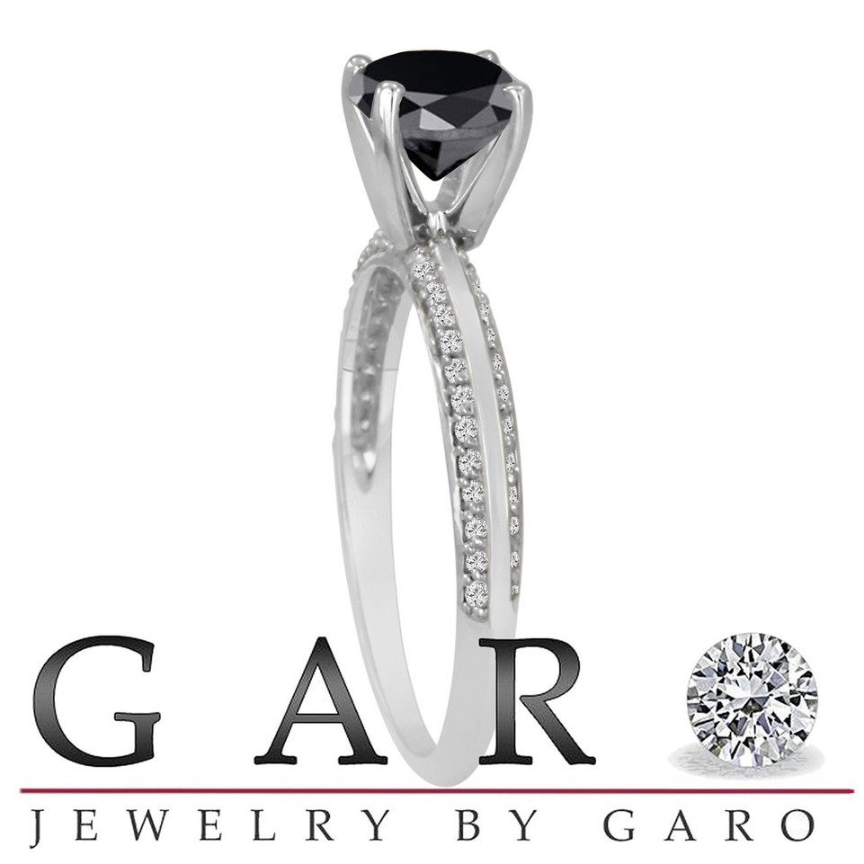 Platinum 1.29 Carat Fancy Black Diamond Engagement Ring Micro Pave Handmade Certified