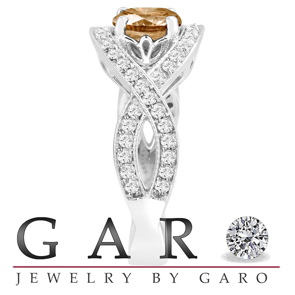Platinum Champagne Diamond Twisted Engagement Ring 1.53 Carat Certified Handmade