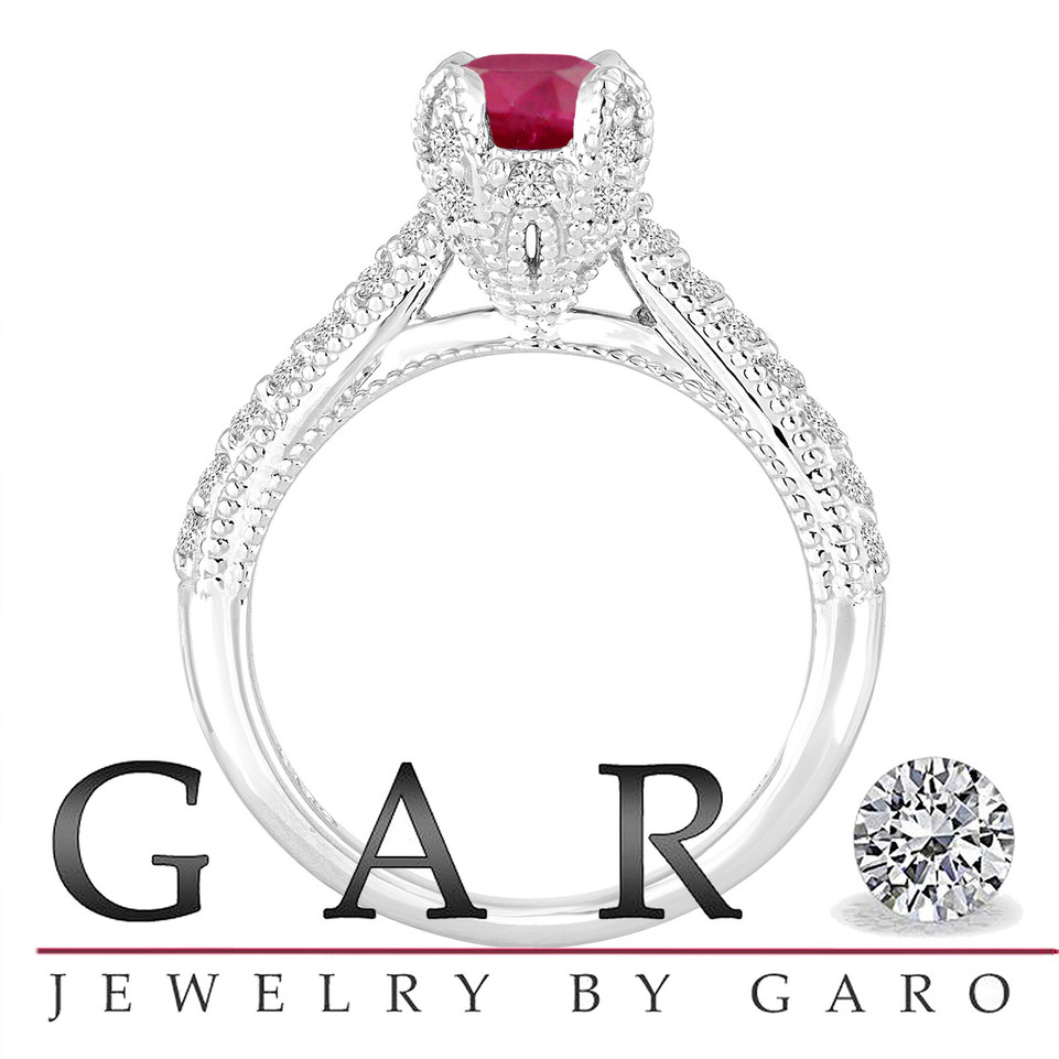 Ruby Engagement Ring 14K White Gold 0.85 Carat Unique Certified Handmade