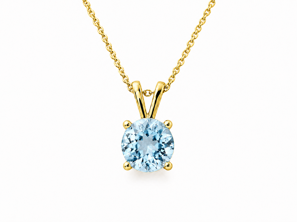 Aquamarine Solitaire Pendant Necklace 14K White Gold, Rose Gold Or Yellow Gold 1.00 Carat Handmade Certified 