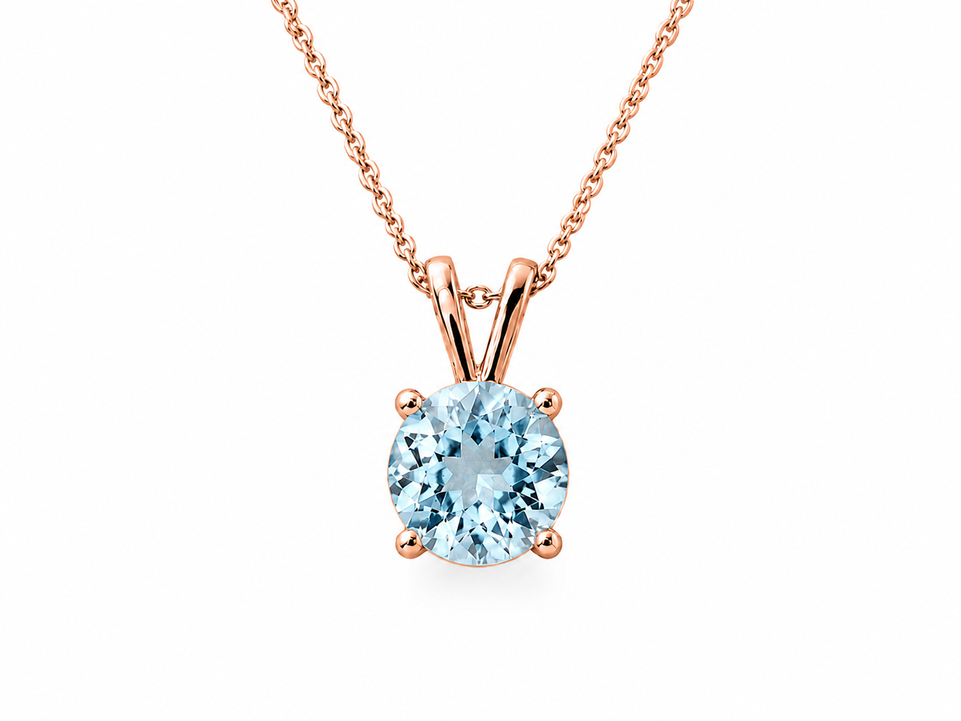 Aquamarine Solitaire Pendant Necklace 14K White Gold, Rose Gold Or Yellow Gold 1.00 Carat Handmade Certified 