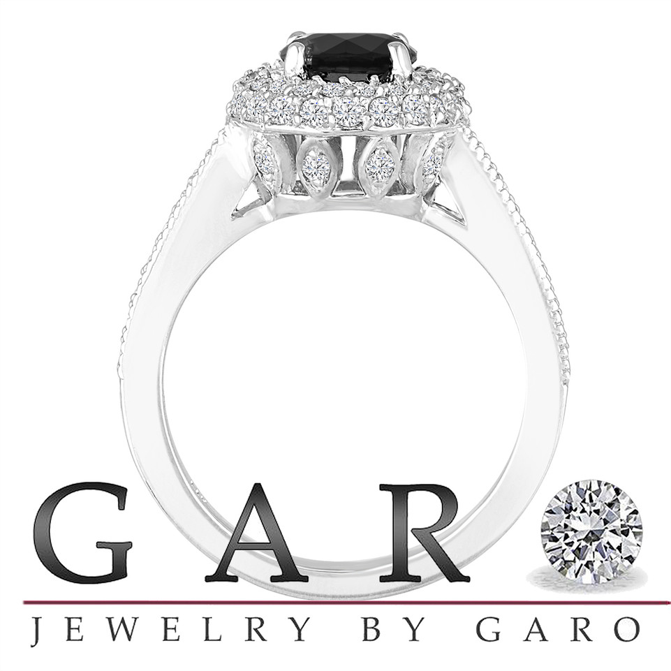 Platinum Fancy Black Diamond Engagement Ring Double Halo 1.66 Carat Pave Certified Unique