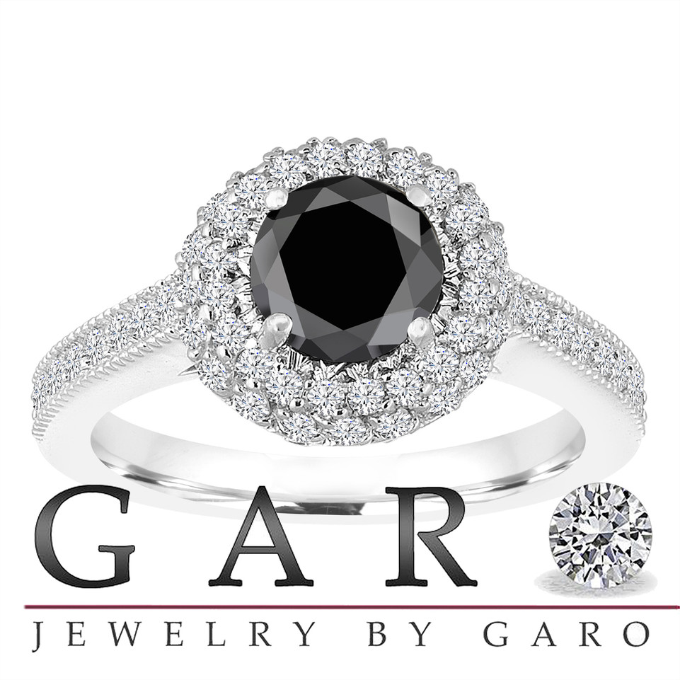 Platinum Fancy Black Diamond Engagement Ring Double Halo 1.66 Carat Pave Certified Unique