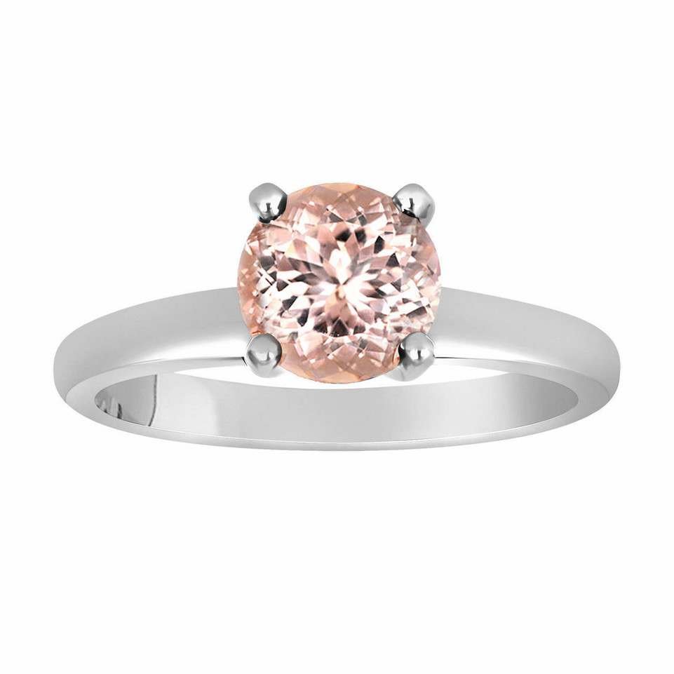 14K White Gold Pink Peach Morganite Solitaire Engagement Ring 1.00 Carat Handmade
