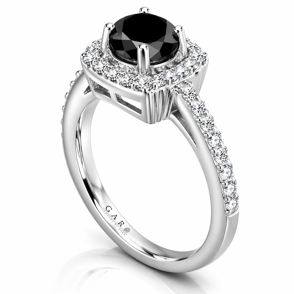 Platinum Black Diamond Halo Engagement Ring 1.41 Carat Unique Certified Handmade