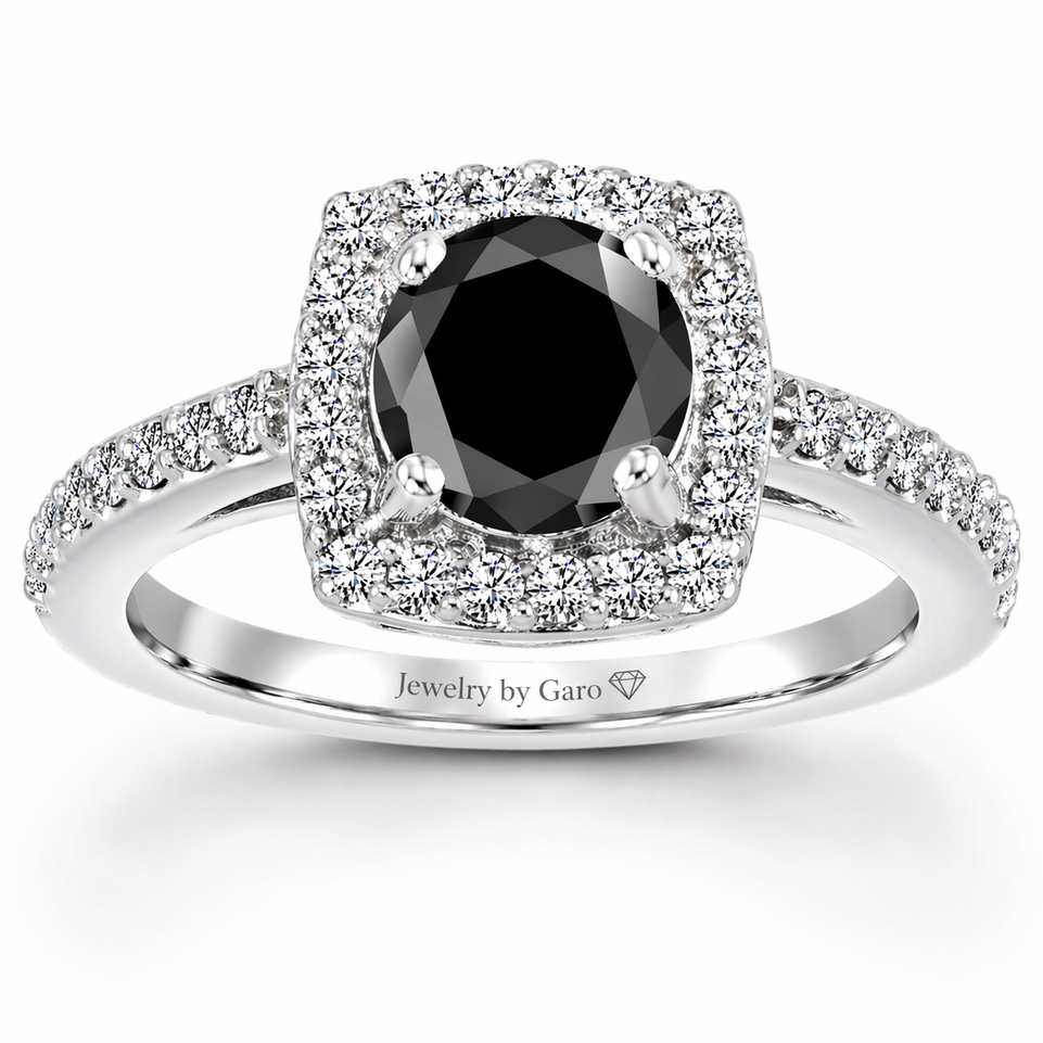 Platinum Black Diamond Halo Engagement Ring 1.41 Carat Unique Certified Handmade
