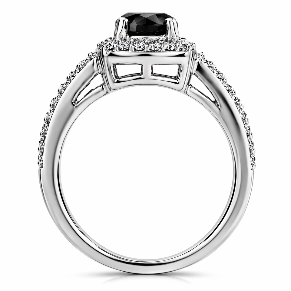 Platinum Black Diamond Halo Engagement Ring 1.41 Carat Unique Certified Handmade