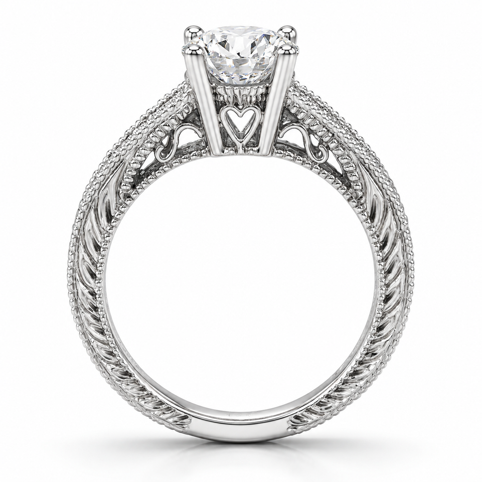 0.50 Carat Natural Diamond Engagement Ring 14K White Gold Certified Handmade