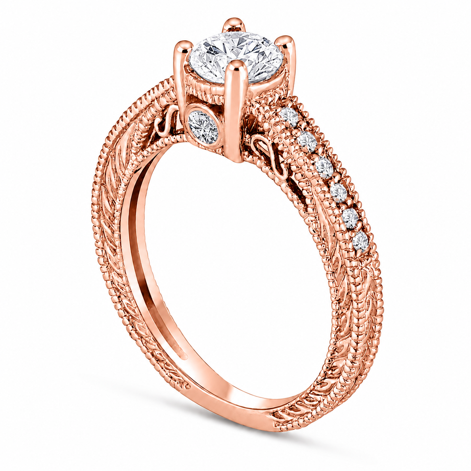 Natural Diamond Engagement Ring Unique Scroll Vintage Style 0.75 Carat GIA Certified 14K Yellow Gold White Gold Rose Gold Handmade