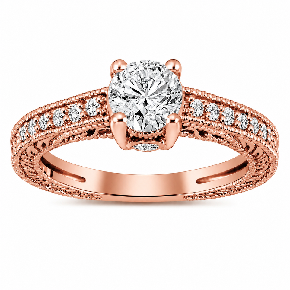 Natural Diamond Engagement Ring Unique Scroll Vintage Style 0.75 Carat GIA Certified 14K Yellow Gold White Gold Rose Gold Handmade