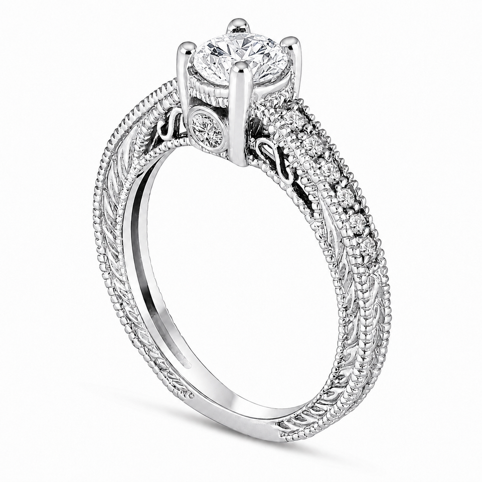 Natural Diamond Engagement Ring Unique Scroll Vintage Style 0.75 Carat GIA Certified 14K Yellow Gold White Gold Rose Gold Handmade