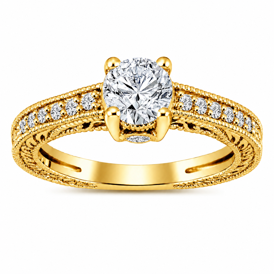 Natural Diamond Engagement Ring Unique Scroll Vintage Style 0.75 Carat GIA Certified 14K Yellow Gold White Gold Rose Gold Handmade