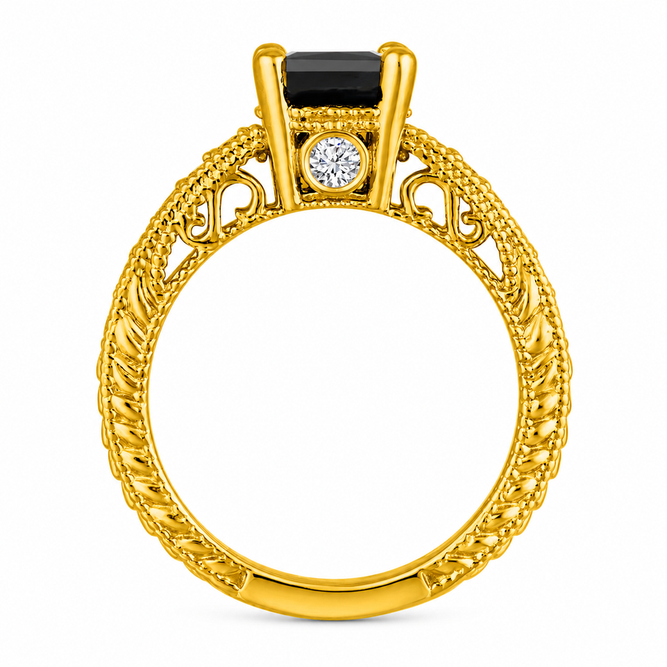 1.81 Carat Princess Cut Black Diamond Filigree Engagement Ring and Wedding Band Set 14K White Gold, Yellow Gold Or Rose Gold Unique Certified Handmade