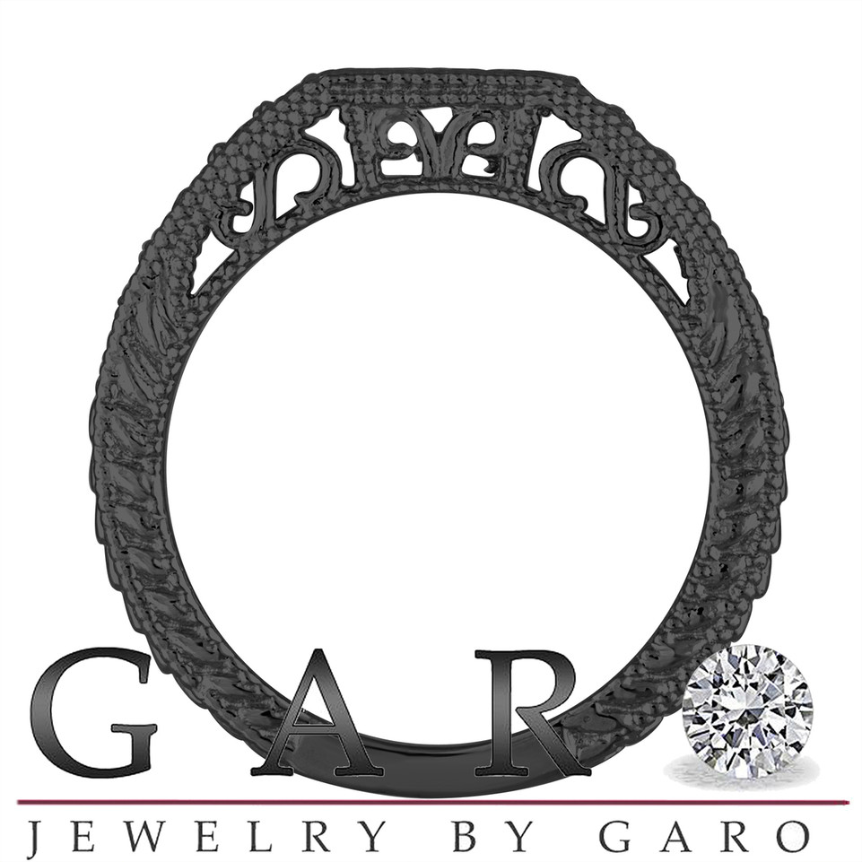 Princess Cut Black Diamond Engagement Ring & Wedding Band Set 1.81 Carat 14K Black Gold Vintage Style Unique Certified Handmade