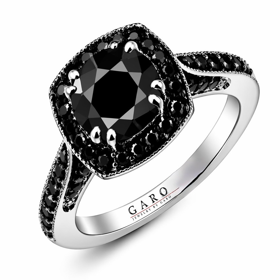 Platinum Black Diamond Halo Engagement Ring 1.92 Carat Handmade Certified
